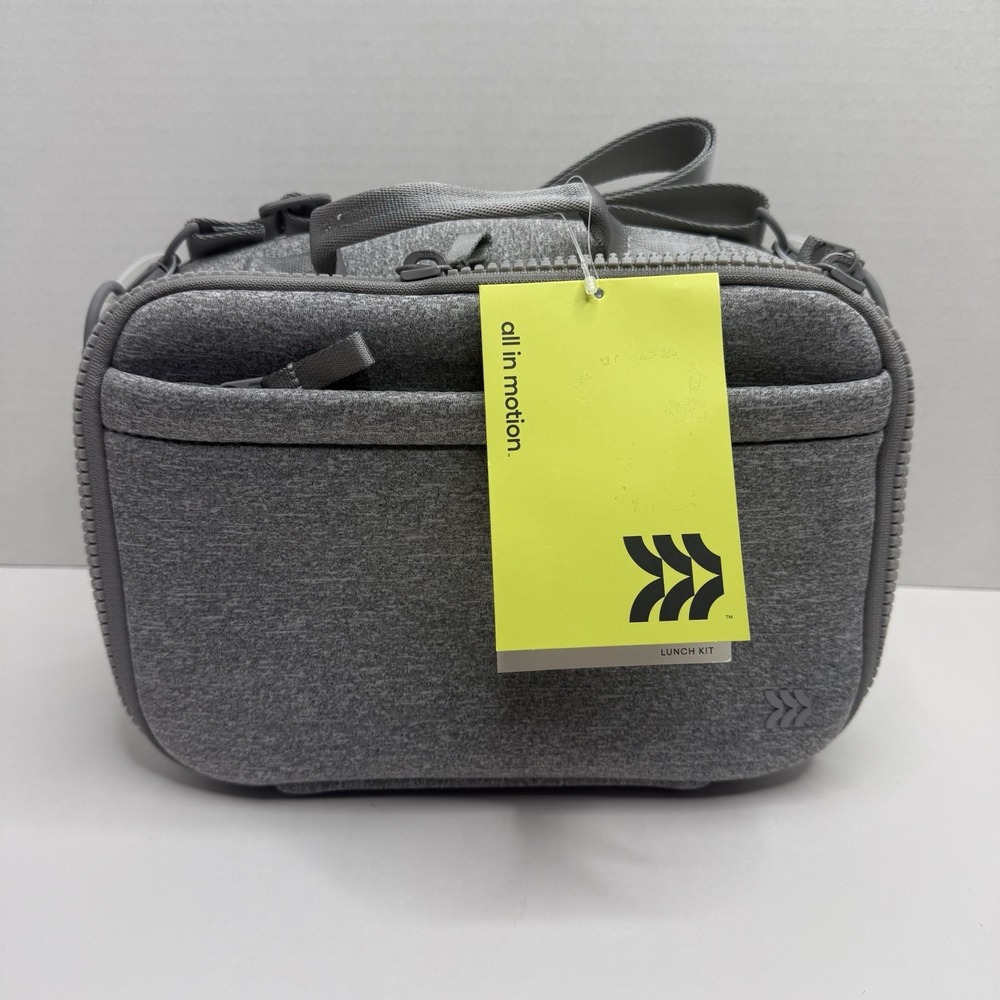 All in Motion Gray Insulated Lunch Box Kit Crossbody Strap Water Repellent NWT
